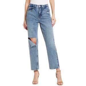 Good American 90's Duster Straight Leg Distressed Jeans Women's 28 Blue